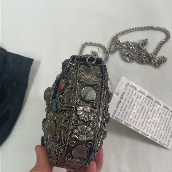 Vintage Metal Purse Sajai With Natural Agate Stones Long Chain mini bag - Picture 16 of 16
